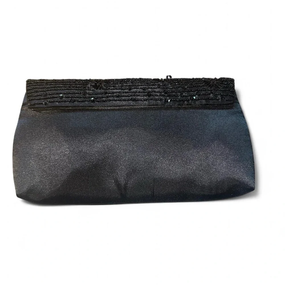 Vtg Black Seed Bead Sequin Clutch Bag Evening 1960 Some beading falling off